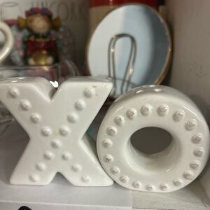 White Ceramic XO salt and pepper shakers